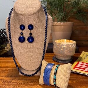 Elegant Blue Beaded Necklace, Bracelets and Earring Set (4 pc)